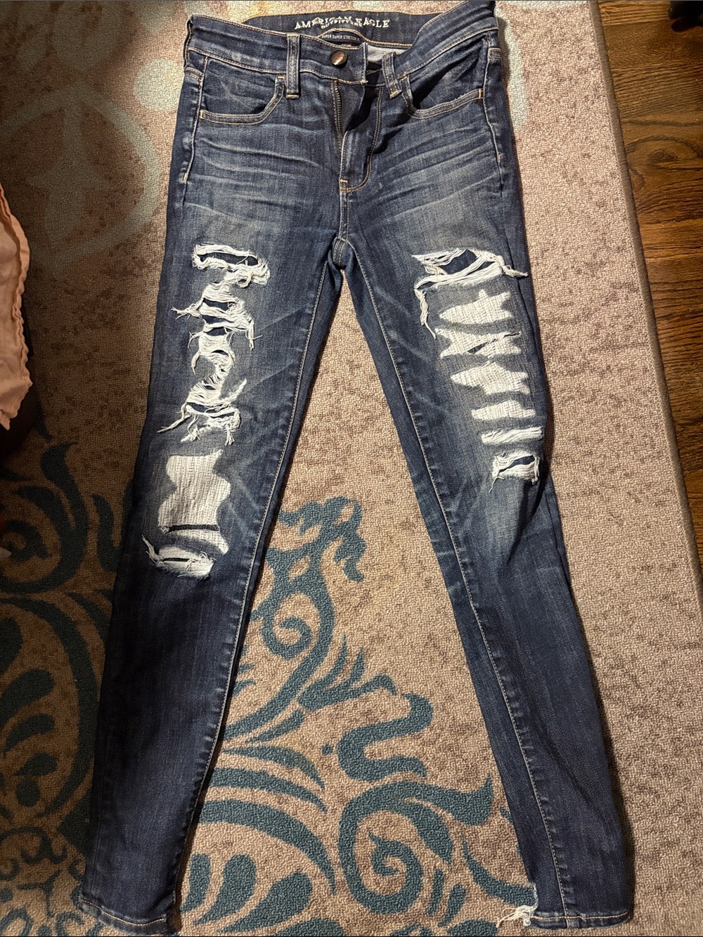 American Eagle Outfitters Dark Blue Distressed Skinny Jeans